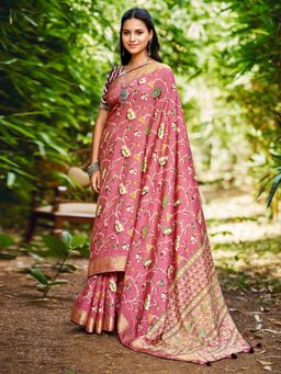 Sareemall - Women's Soft Silk Pink Woven Design Designer Saree with Unstitched Blouse