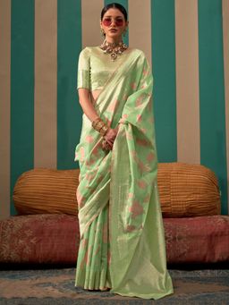 Sareemall - Women'S Linen Light Green Woven Design Designer Saree with Unstitched Blouse