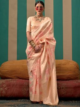 Sareemall - Women'S Linen Cream Woven Design Designer Saree with Unstitched Blouse