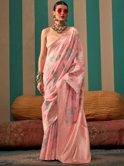 Sareemall - Women'S Linen Pink Woven Design Designer Saree with Unstitched Blouse