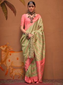 Sareemall - Women'S Silk Blend Pink Woven Design Designer Saree with Unstitched Blouse