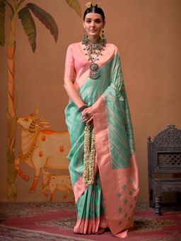 Sareemall - Women'S Silk Blend Pink Woven Design Designer Saree with Unstitched Blouse