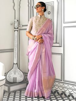 Akhilam - Women's Pure Chiffon Lavender Woven Design Designer Saree with Unstitched Blouse
