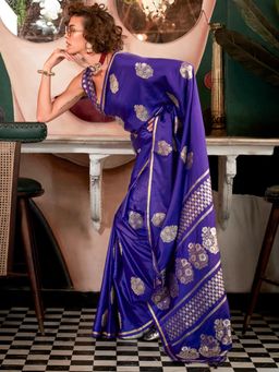 Akhilam - Women'S Satin Silk Purple Woven Design Designer Saree with Unstitched Blouse