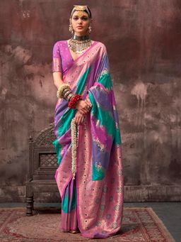 Sareemall - Women'S Silk Blend Pink Woven Design Designer Saree with Unstitched Blouse