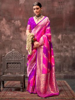 Sareemall - Women'S Silk Blend Purple Woven Design Designer Saree with Unstitched Blouse