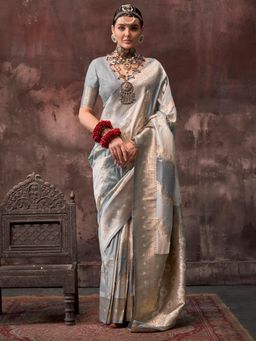 Sareemall - Women'S Silk Blend Grey Woven Design Designer Saree with Unstitched Blouse