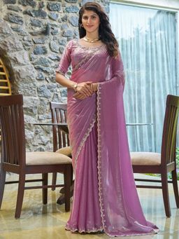 Sareemall - Women's Pure Chiffon Mauve Embellished Designer Saree with Unstitched Blouse