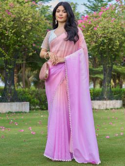 Sareemall - Women's Silk Blend Pink Embellished Designer Saree with Unstitched Blouse