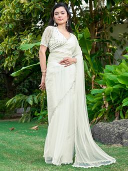 Sareemall - Women's Net Green Embellished Designer Saree with Unstitched Blouse
