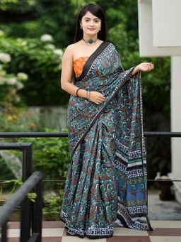 Akhilam - Women'S Cotton Lavender Printed Designer Saree with Unstitched Blouse