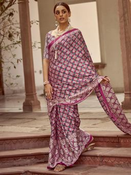 Sareemall - Women's Crepe Pink Printed Designer Saree with Unstitched Blouse