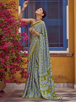 Sareemall - Women's Crepe Light Green Printed Designer Saree with Unstitched Blouse