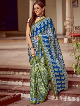 Sareemall - Women's Crepe Light Green Printed Designer Saree with Unstitched Blouse