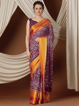 Akhilam - Women'S Silk Blend Wine Printed Designer Saree with Unstitched Blouse