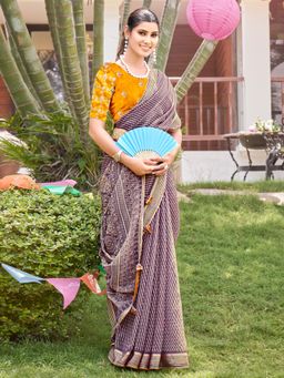 Sareemall - Women's Chiffon Purple Printed Designer Saree with Belt and Unstitched Blouse