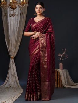 Akhilam - Women's Viscose Burgundy Woven Design Designer Saree with Unstitched Blouse