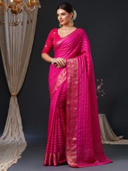 Akhilam - Women's Viscose Pink Woven Design Designer Saree with Unstitched Blouse