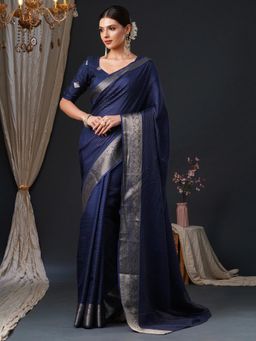 Akhilam - Women's Viscose Navy Blue Woven Design Designer Saree with Unstitched Blouse