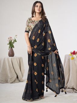 Sareemall - Women'S Georgette Black Embellished Designer Saree with Unstitched Blouse