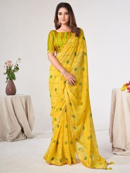 Sareemall - Women'S Georgette Yellow Printed Designer Saree with Unstitched Blouse