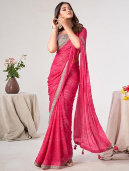Sareemall - Women'S Georgette Pink Printed Designer Saree with Unstitched Blouse