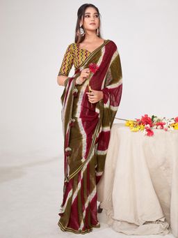 Sareemall - Women'S Georgette Multi-Color Printed Designer Saree with Unstitched Blouse