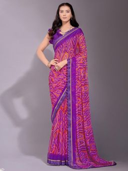 Akhilam - Women's Chiffon Purple Printed Designer Saree with Unstitched Blouse