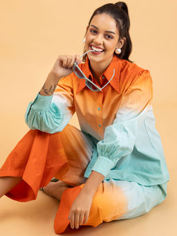 Lounge Dreams - Orange and Blue Pure Cotton Tye & Dye Co-Ord (Set of 2)