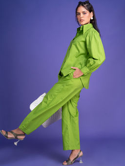 Lounge Dreams - Lime Green Pure Cotton Shirt & Pant Co-Ord (Set of 2)