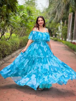 Vastranand - Sky Mist Floral Maxi Dress