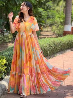 Vastranand - Carnival Orange V-Neck Dress
