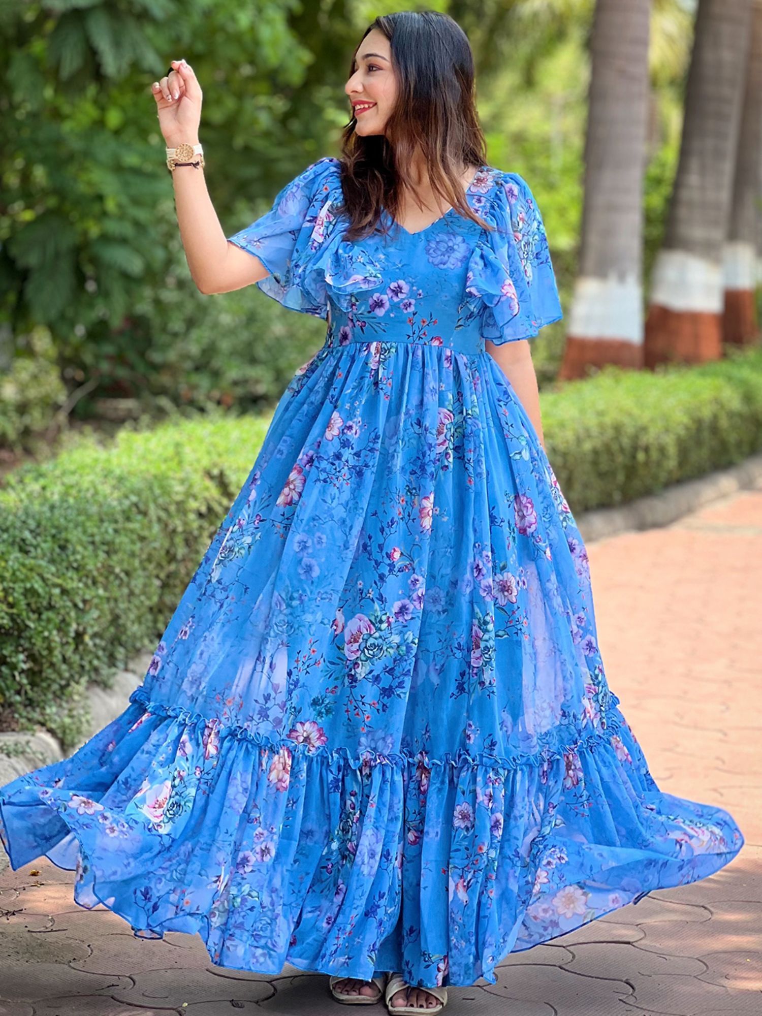 vastranand Orchid Blue Printed Flary Dress-picture-27