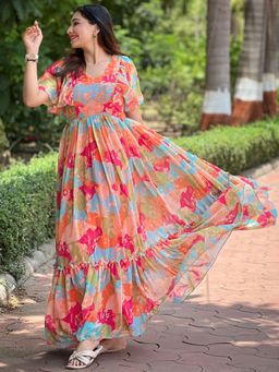 Vastranand - Floral Flared Multi Colour Flary Dress