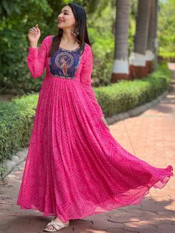 Vastranand - Deep Pink Bandhej Print Dress