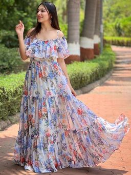 Vastranand - Creamy Off-White Forest Maxi Dress