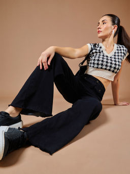 DOLCE CRUDO - Womens Black High Rise Clean Look Regular-Length Stretchable Wide Leg Denim Jeans