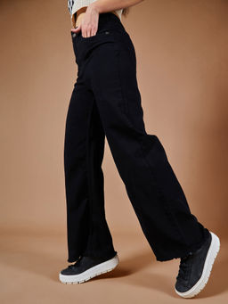 DOLCE CRUDO - Womens Black High Rise Clean Look Regular-Length Stretchable Wide Leg Denim Jeans