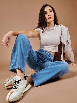 DOLCE CRUDO - Womens Light Blue Clean Look Blast Effect Light Weight Denim Jeans