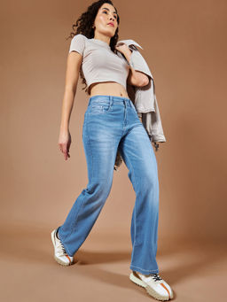 DOLCE CRUDO - Womens Light Blue Clean Look Blast Effect Light Weight Denim Jeans