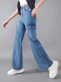 DOLCE CRUDO - Womens Blue High-Rise Heavy Wash Regular-Length Stretchable Cargo Denim Jeans