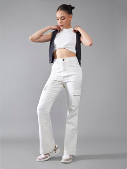 DOLCE CRUDO - Womens White High-Rise Clean-Look Regular-Length Stretchable Denim Jeans