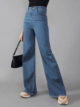 DOLCE CRUDO - Womens Mid Blue High-Rise Clean-Look Regular-Length Stretchable Denim Jeans