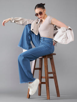 DOLCE CRUDO - Womens Blue High-Rise Clean-Look Regular-Length Stretchable Denim Jeans