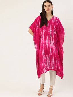Maaesa - Pink & White Hand Dyed Asymmetric Kaftan Kurta