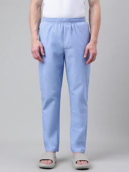 Van Heusen - Men Solid Cotton Chambray Blue Pant