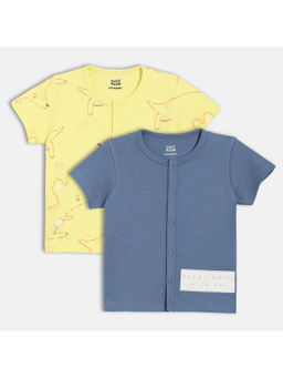 MINI KLUB - Yellow & Blue Cotton Half Sleeves Solid & Animal Printed Tops (Pack of 2)