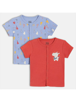 MINI KLUB - Red & Blue Cotton Half Sleeves Cartoon Printed Tops (Pack of 2)