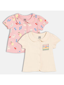 MINI KLUB - Pink Cotton Half Sleeves Animal Printed Tops (Pack of 2)