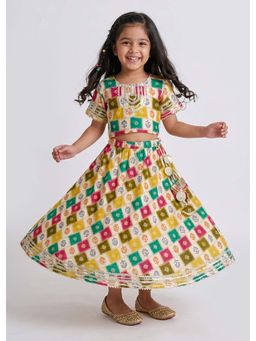 Hopscotch - Multi-Color Floral Cotton Blouse and Lehenga